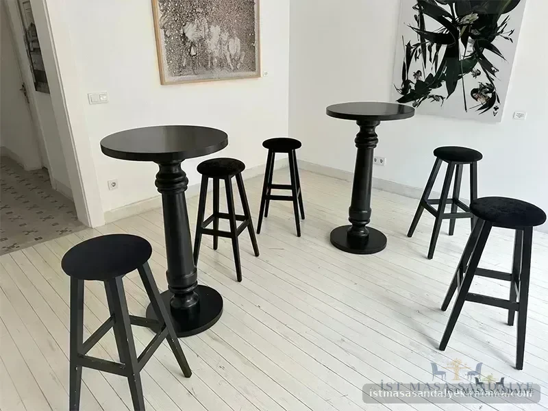 Kokteyl Masası Kiralama - Fuar Standı Siyah Bistro Kokteyl Seti Standart Kurulum